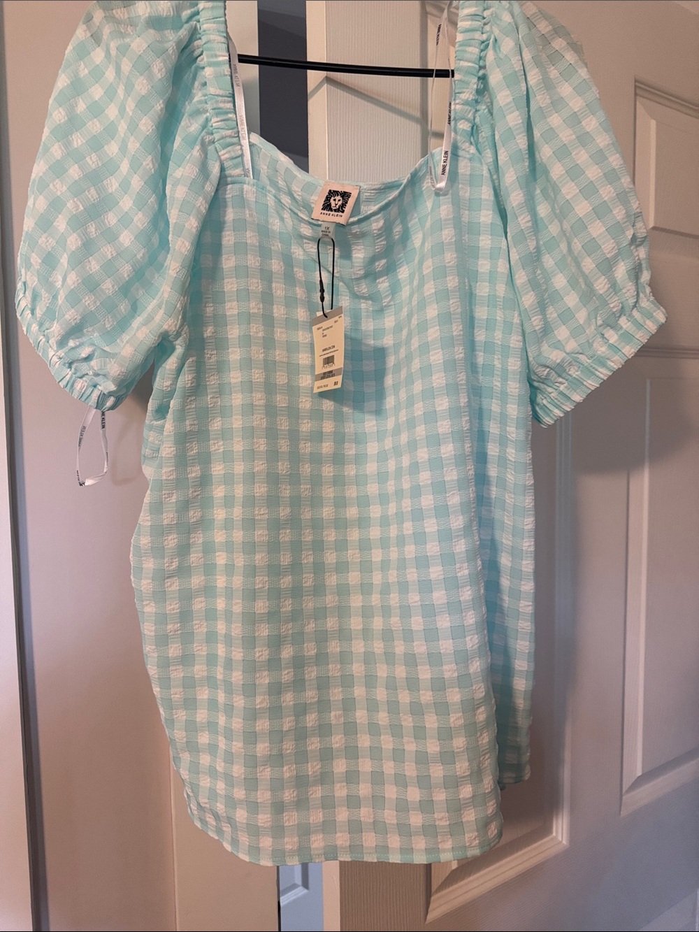 Anne Klein Mint and White Gingham Tunic